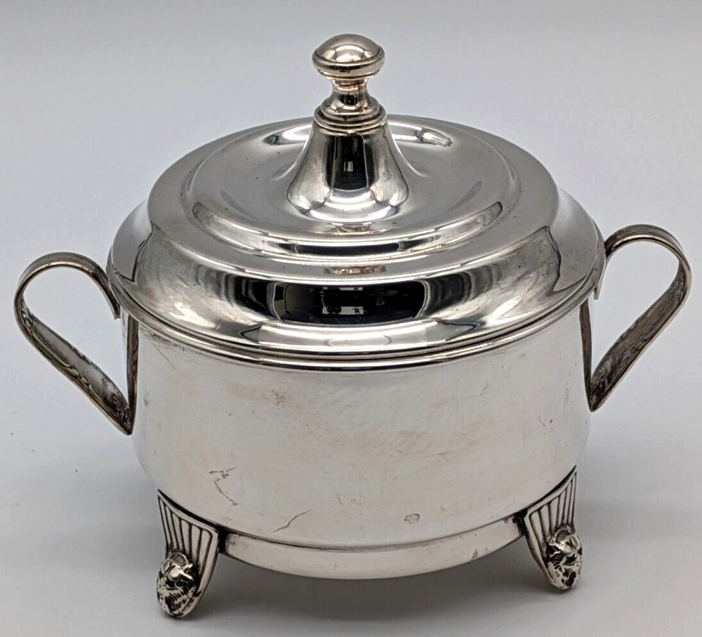 Large Silver Plated Footed Covered Handled Sugar Bowl