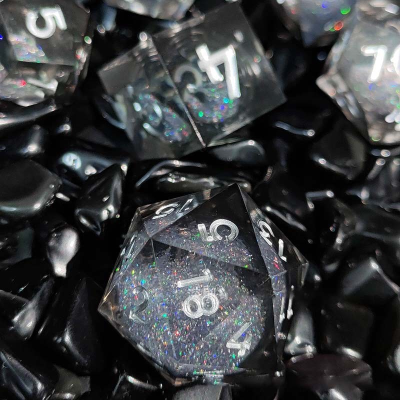 7PCS Black Quicksand Polyhedral Dice Set (7) For Vampire Dungeons & Dragons RPG