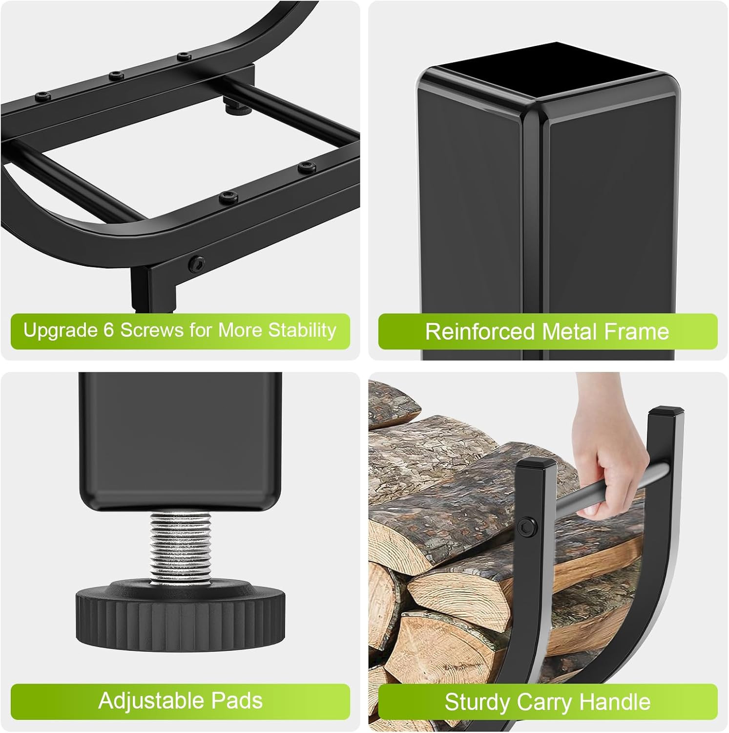 Firewood Rack 30in Outdoor Indoor Storage Rustproof Stable Log Holder Fireplace