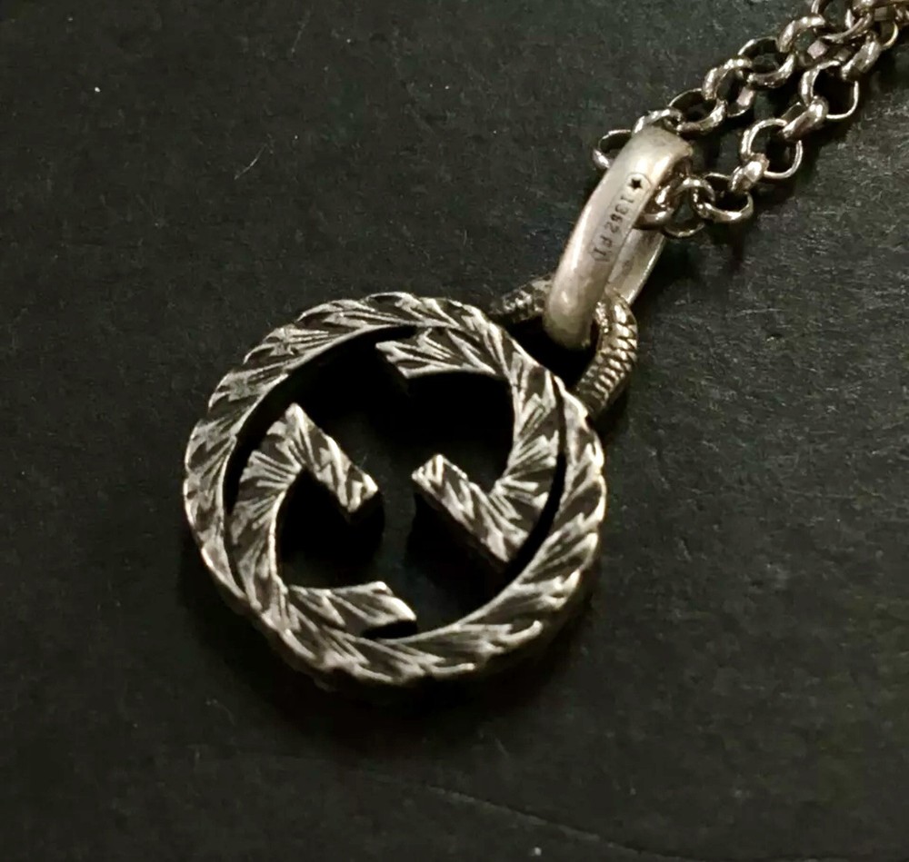 Authentic GUCCI Arabesque Interlocking G Silver 925 Pendant Necklace