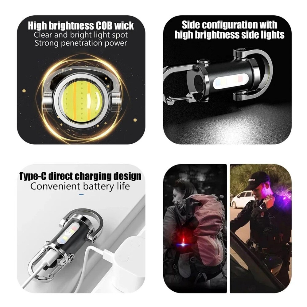 Rechargeable Keychain Flashlight LED Torch, Compact Light for Night Camping