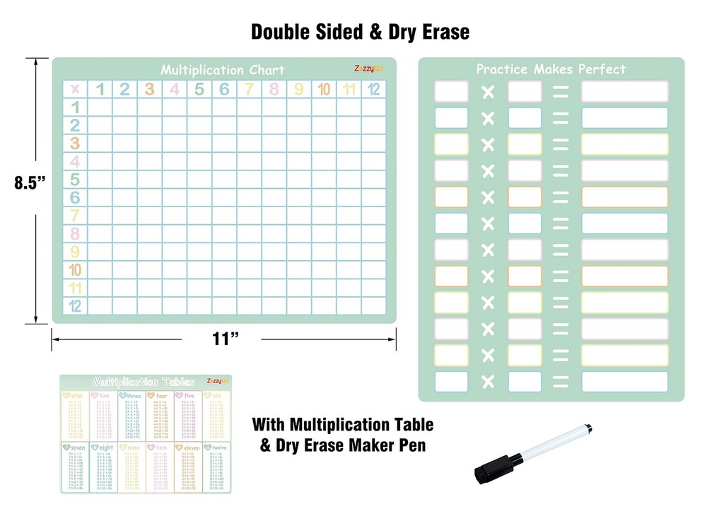 Kids Multiplication Dry Erase Board, Times Tables, Math Chart, Learning Tool