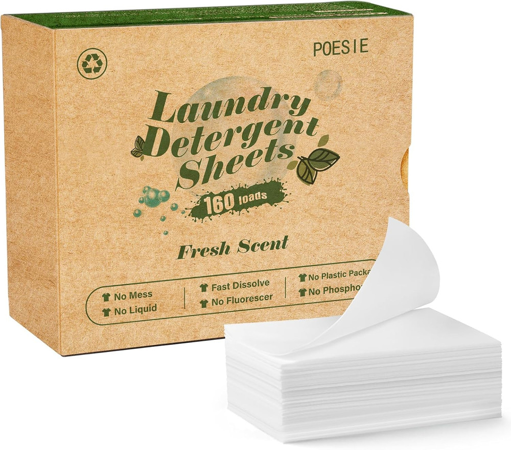 Laundry Detergent Sheets Fresh Scent 160 Count Clear Non-Plastic Hypoallergenic