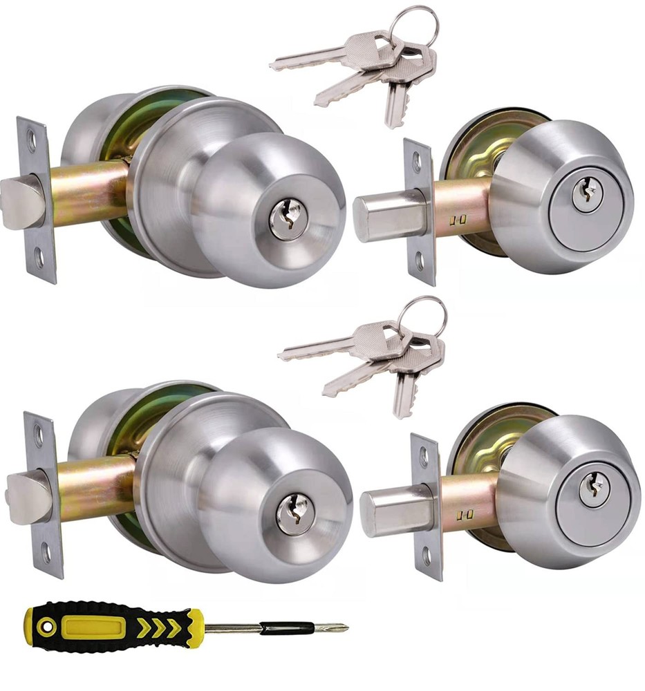 2 Sets All Keyed Same Entry Door 2 Pack, Deadbolt Lockset-Keyed Alike