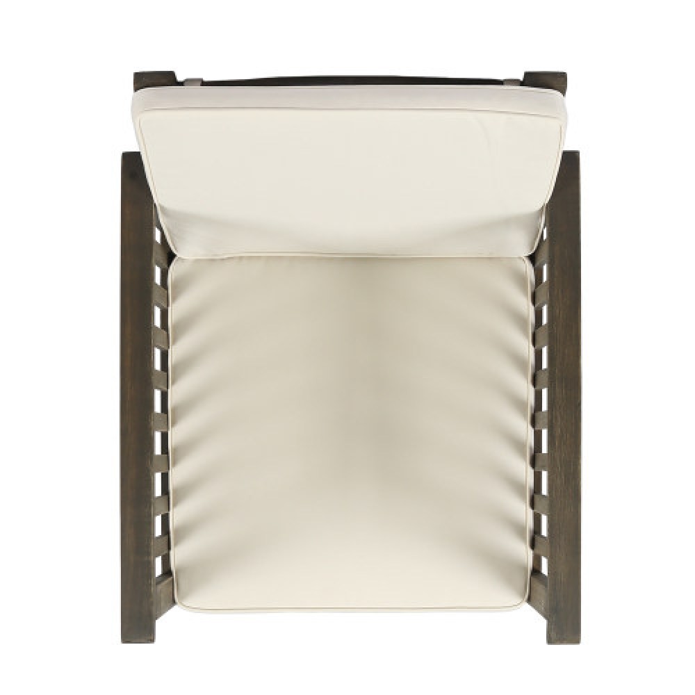 Acacia Wood Outdoor Club Chair Set w/ Side Table, Cream & Gray Cushions