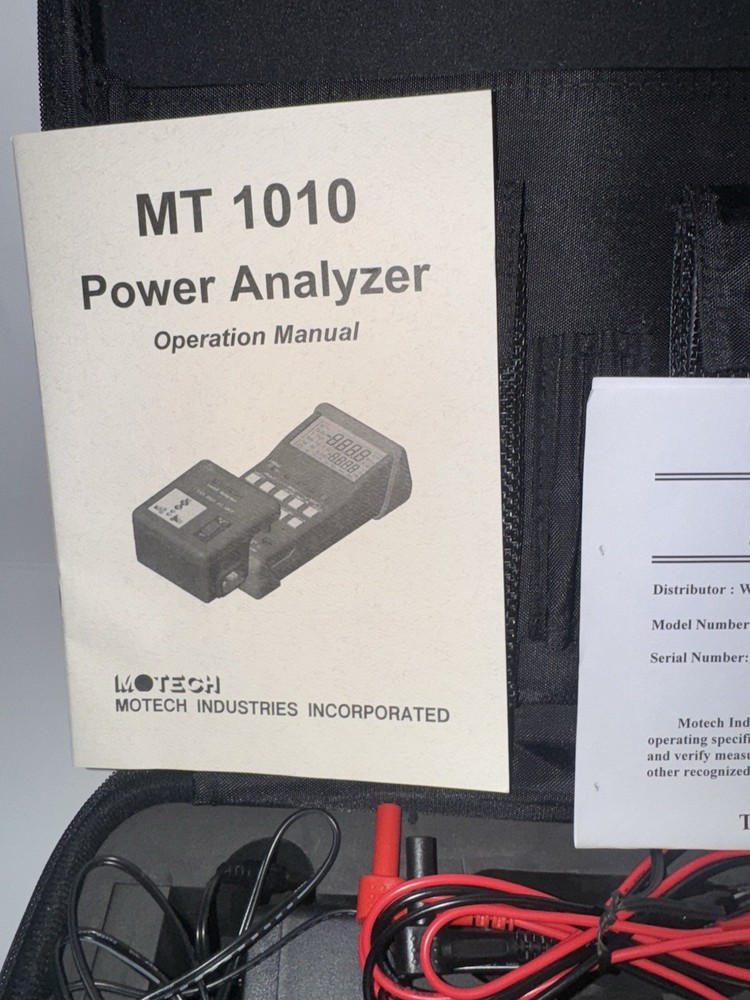 MOTECH MT1010 Power Analyzer Kit W/ Ac Current Clamp, Load Adapter, Manual, Case