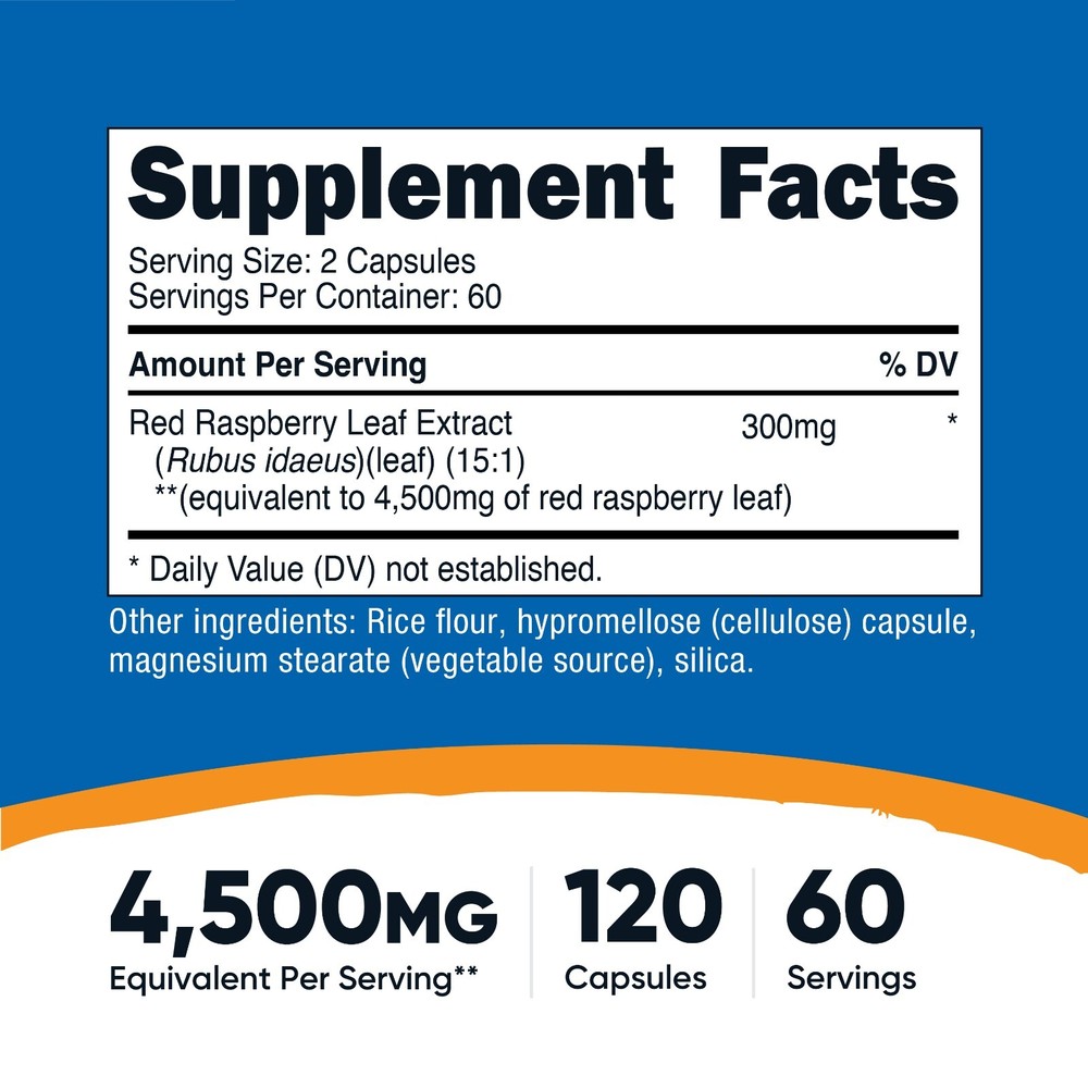 Nutricost Red Raspberry Leaf Extract (4500mg Equivalent) 120 Capsules - Vegan