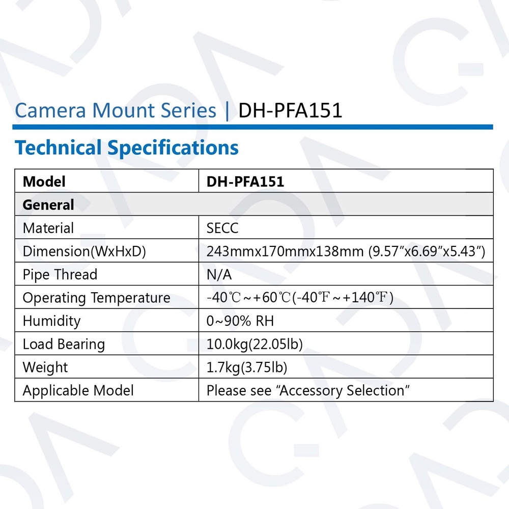 Dahua PFA151 Universal Corner Mounting Bracket Adapter for Most Wall Mounts