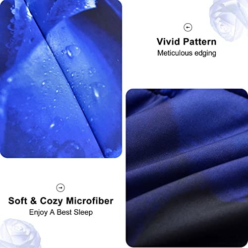 Blue Comforter Set King Reversible Blue Rose Pattern Printed Bedding