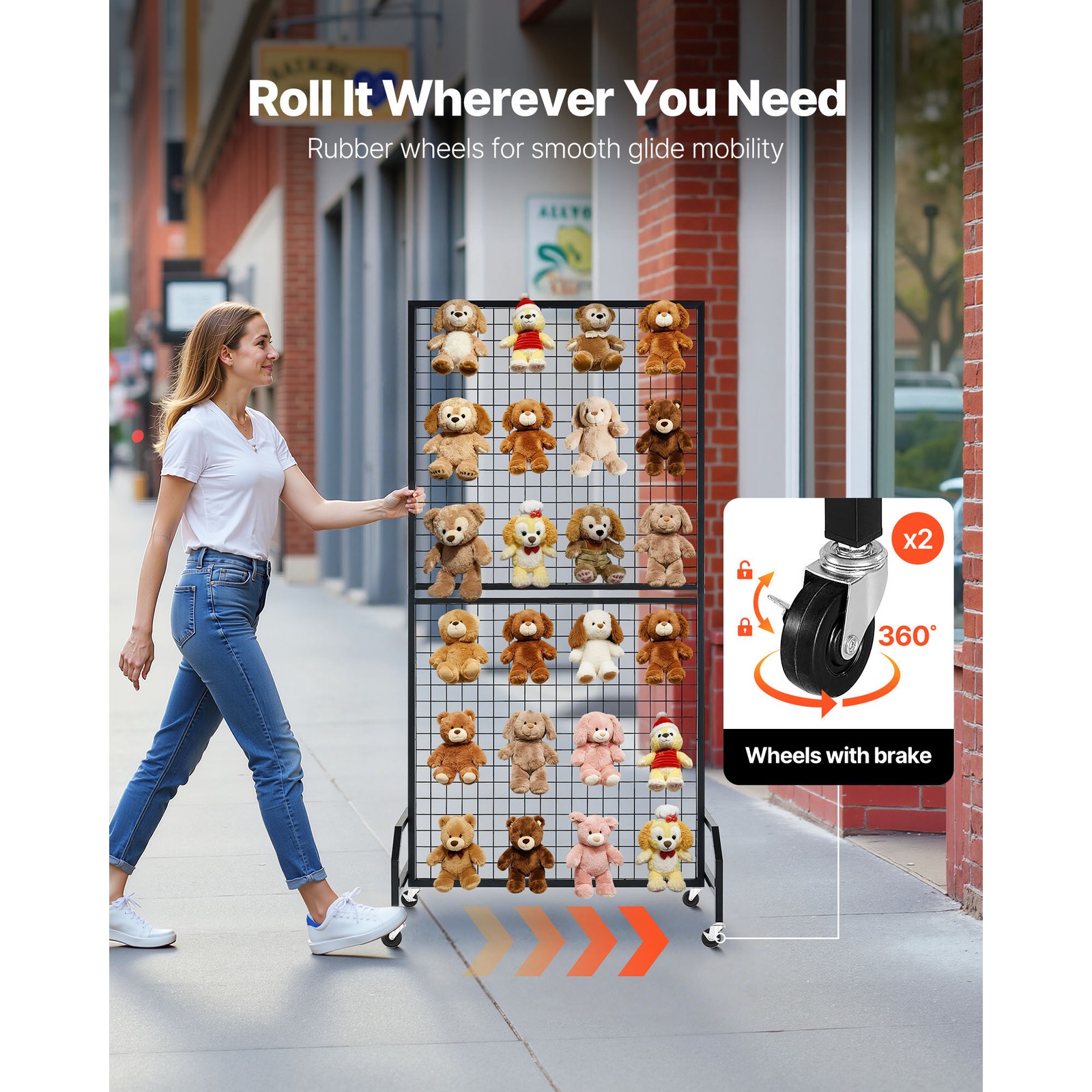 Uimoso 2-Pack Grid Wall Panels 2.9 x 5.9ft Wire Display Rack with Wheels & Hooks