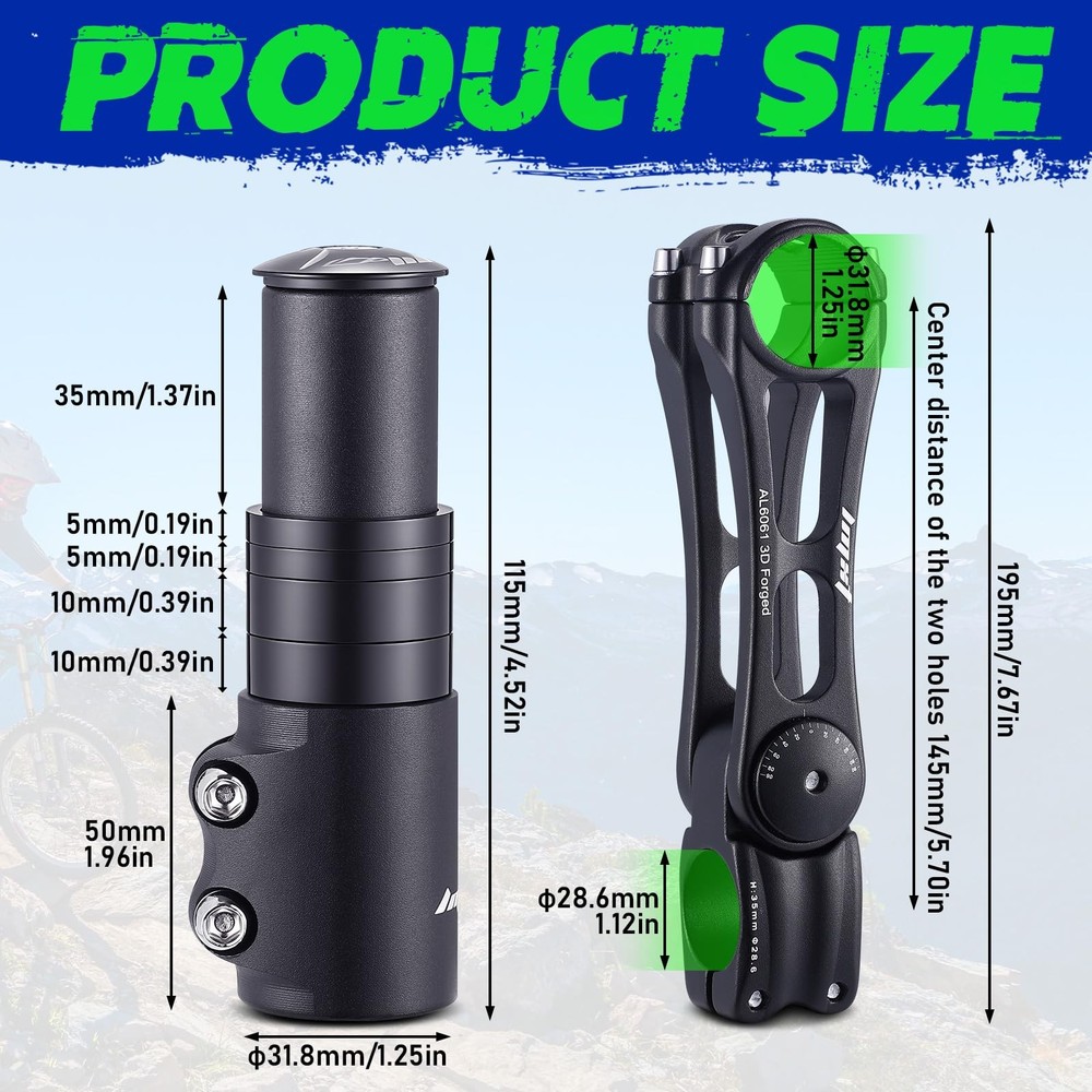 Bike Stem Riser & Adjustable MTB Bicycle Stem, Universal 31.8mm black Medium