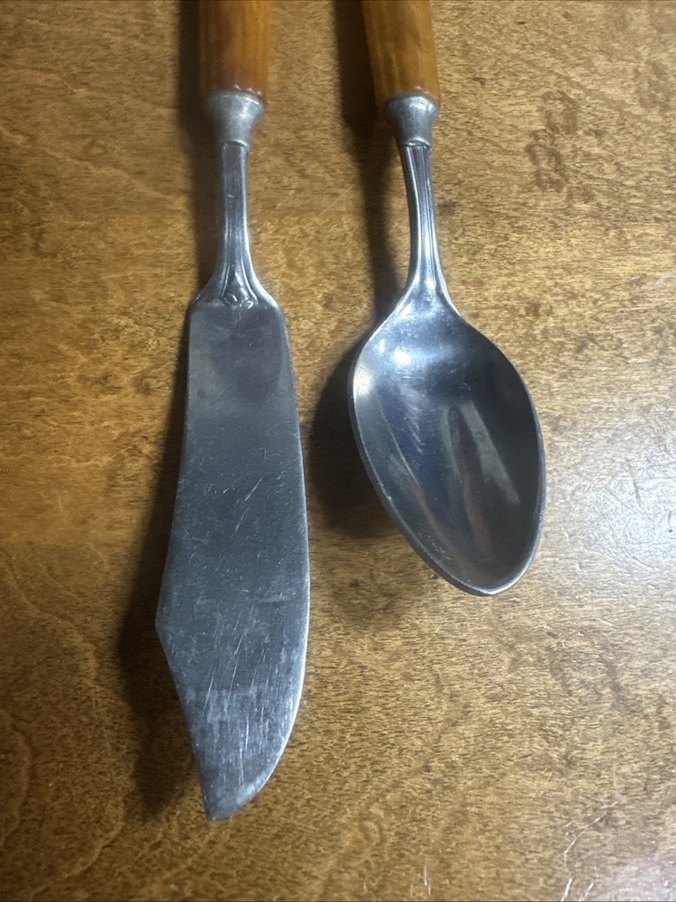 Vintage Bakelite Spoon & Spreader Butterscotch Flatware Silverware Stainless