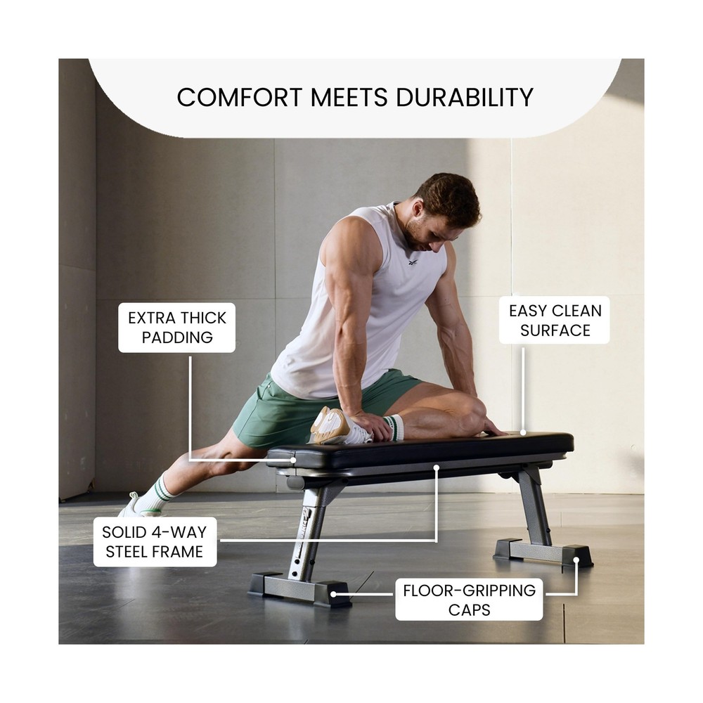Finer Form Gym Quality Foldable Flat Bench for Multi-Purpose Weight Training ...