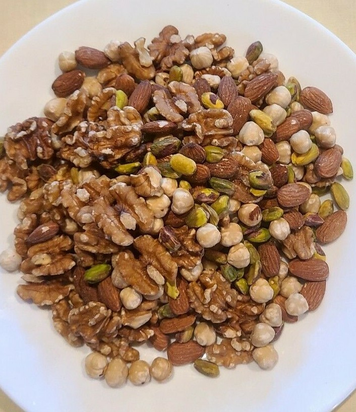 Mixed Nuts! Roasted Almonds, Hazelnuts, Pistachios, Walnuts - 1/2-lb package