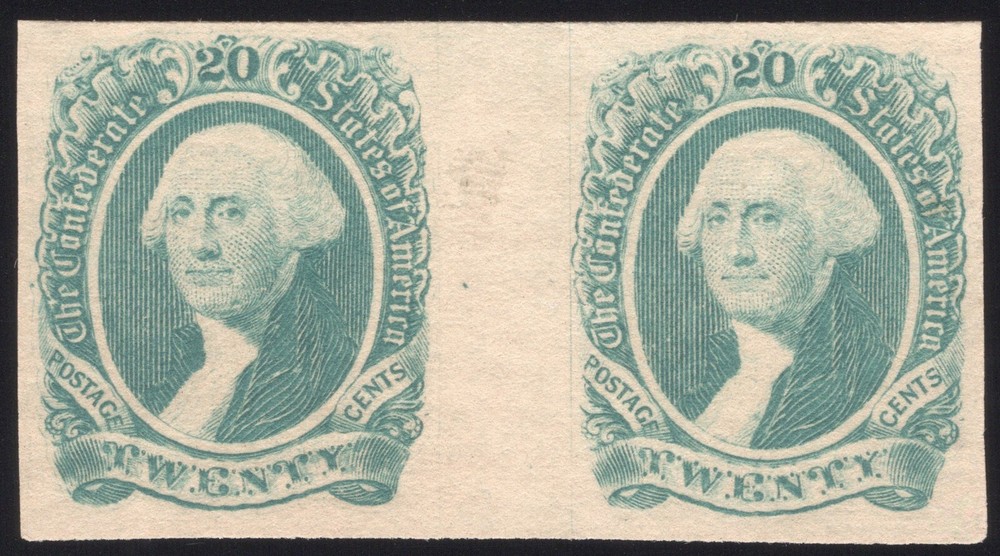 Confederate States, CSA #13 20¢ Green GUTTER Pair, Mint-OG-NH Choice! RARE