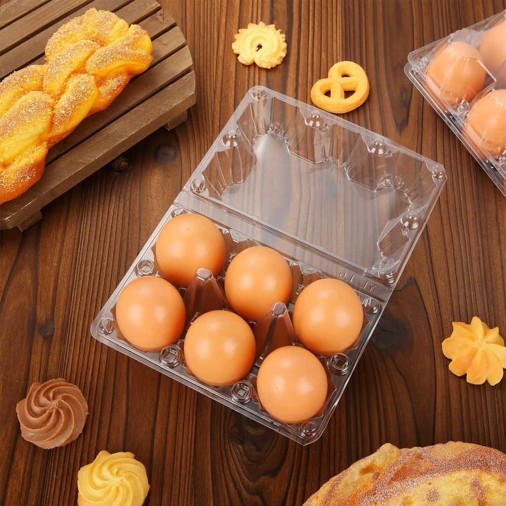 Plastic Clear Egg Carton for 6 Eggs,12Pack Egg Tray Reusable Medium