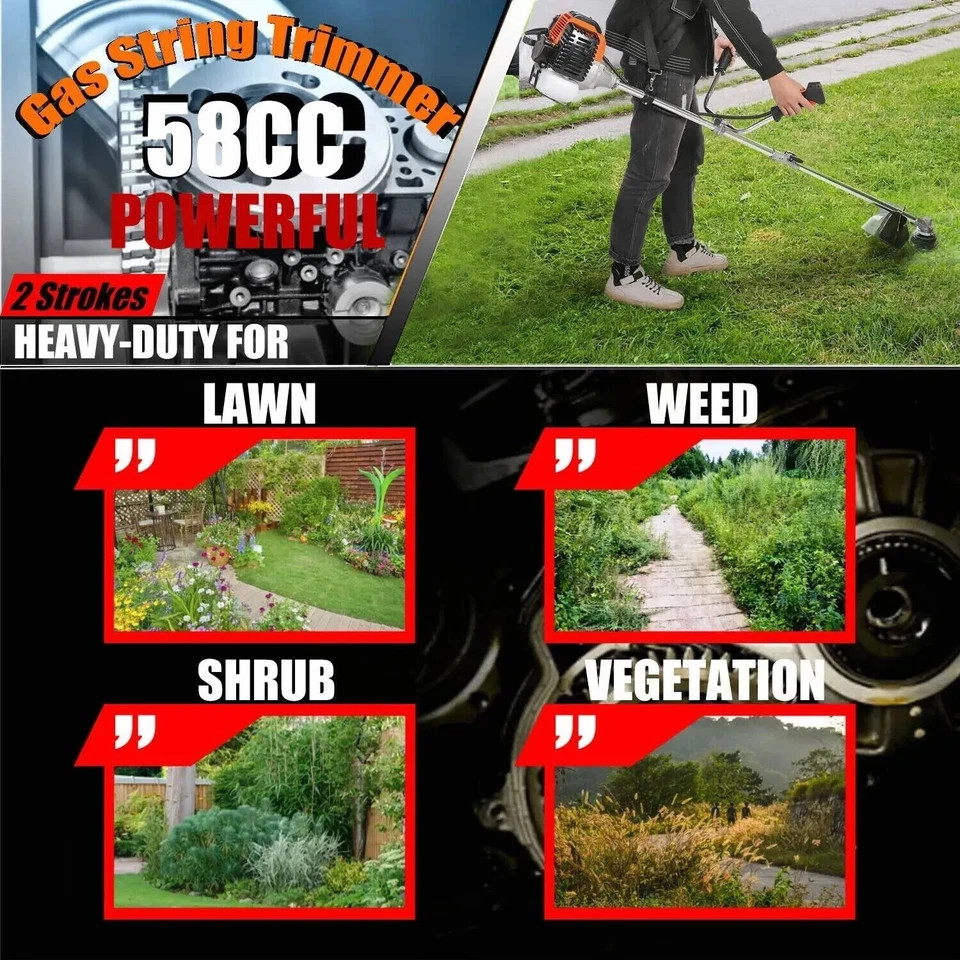 58cc 4 in 1 Brush Cutter 2-Stroke Weed Eater Wacker Gas Powered String Trimmer💚