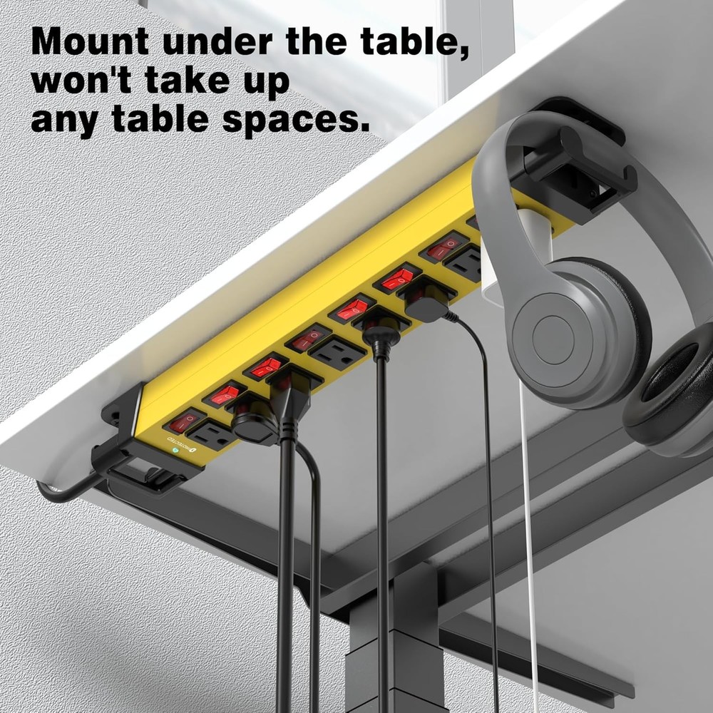 8 Outlet Surge Protector with Right Angle Plug & Cord Management for Workbench