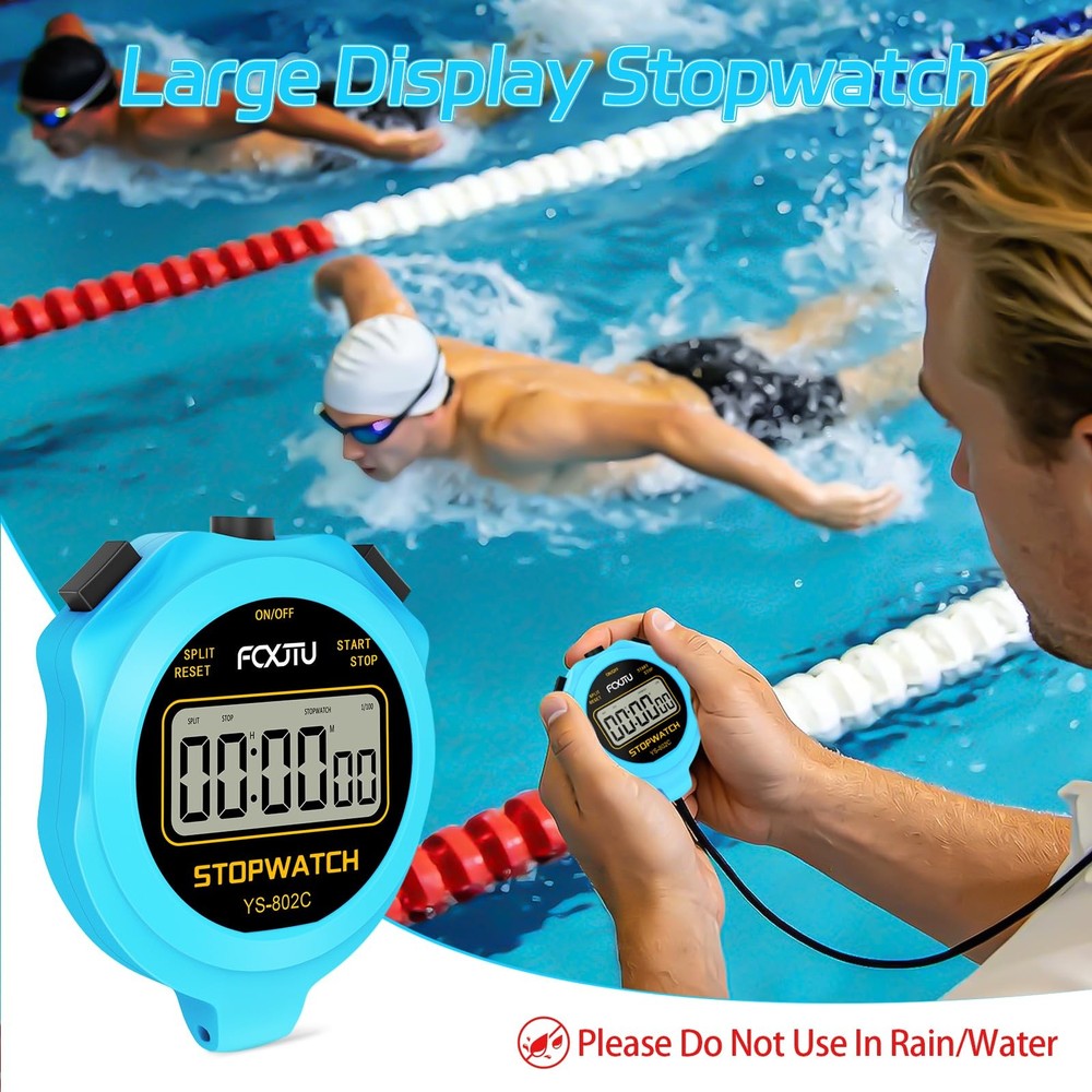 FCXJTU Digital Simple Stopwatch Timer, No Bells, Alarm, Basic Blue