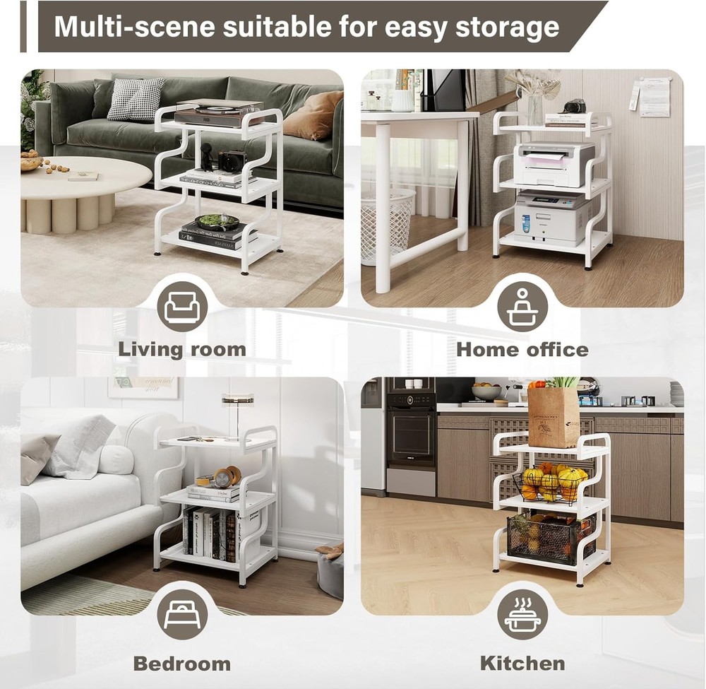 3-Tier Printer Stand W/ Wheels Movable Storage Cart Floor-Standing Multi-Purpose