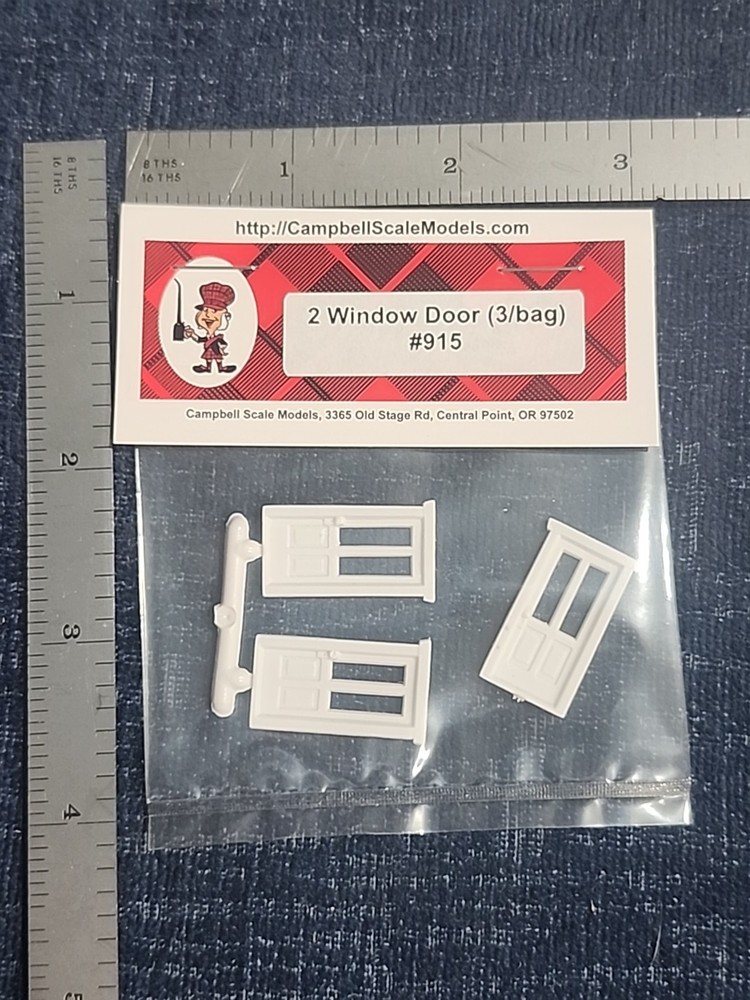 Campbell Scale Models 915, Doors With 2 Windows, HO Scale, New
