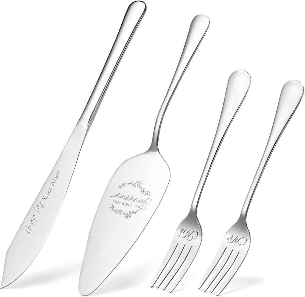 Rust-Resistant Silver Wedding Cake Cutting Set - Beautiful Keepsake for Couples