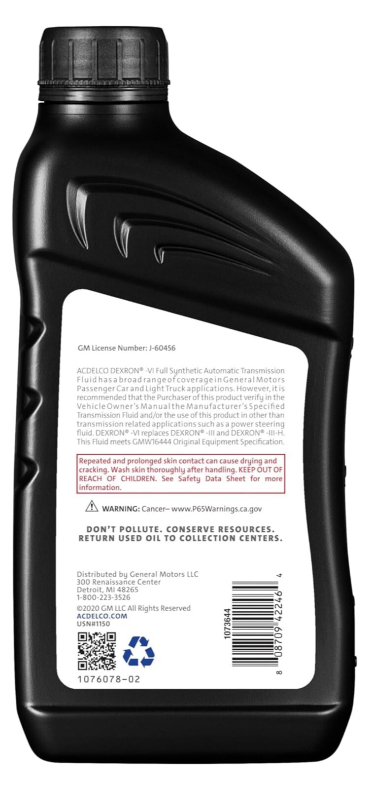 ACDelco 10-9243 (88865549) Dexron VI Full Synthetic ATF - 1 qt (Pack of 8)