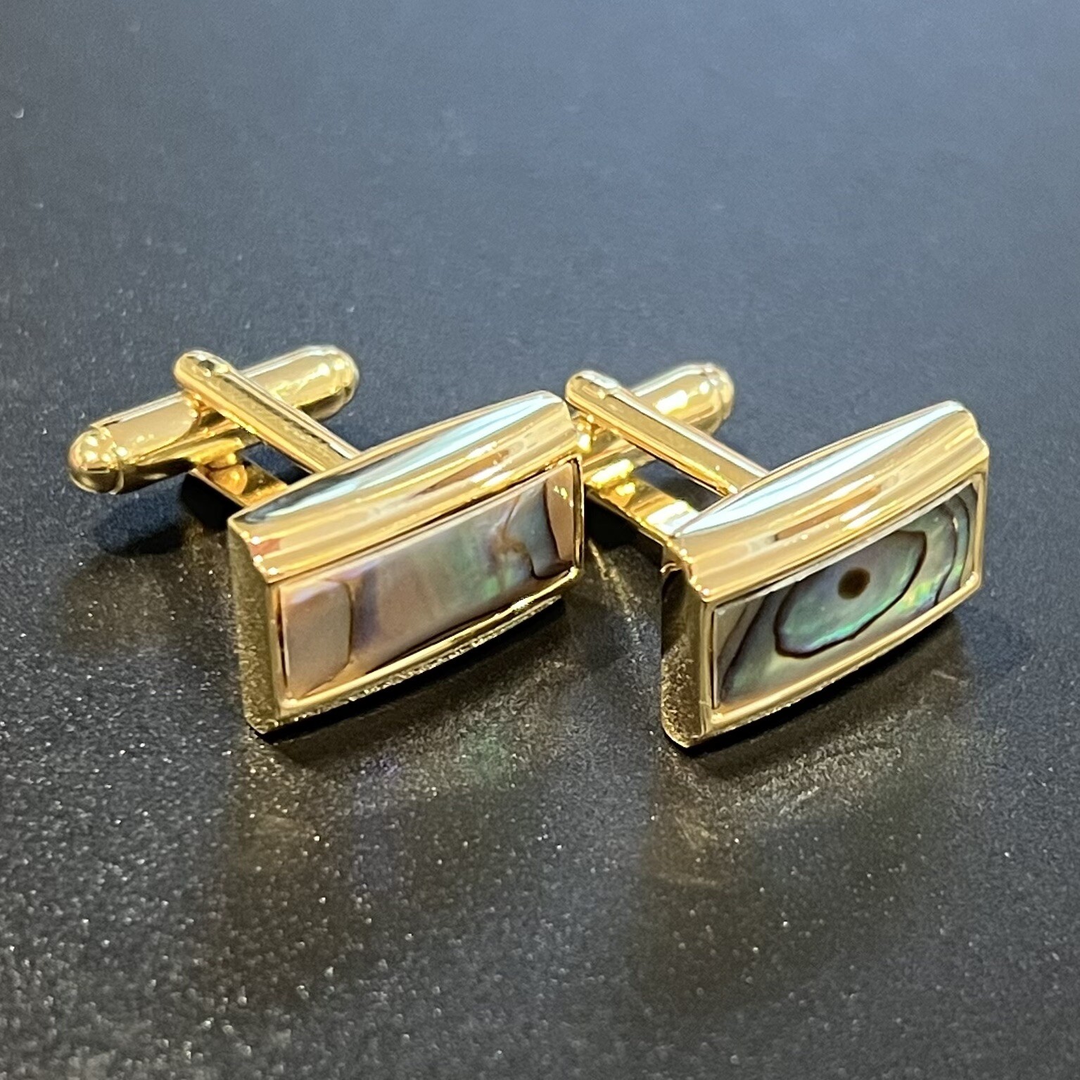 Gold Frame Abalone Cufflinks For Men Birthday Wedding Rectangle Abalone Cufflink