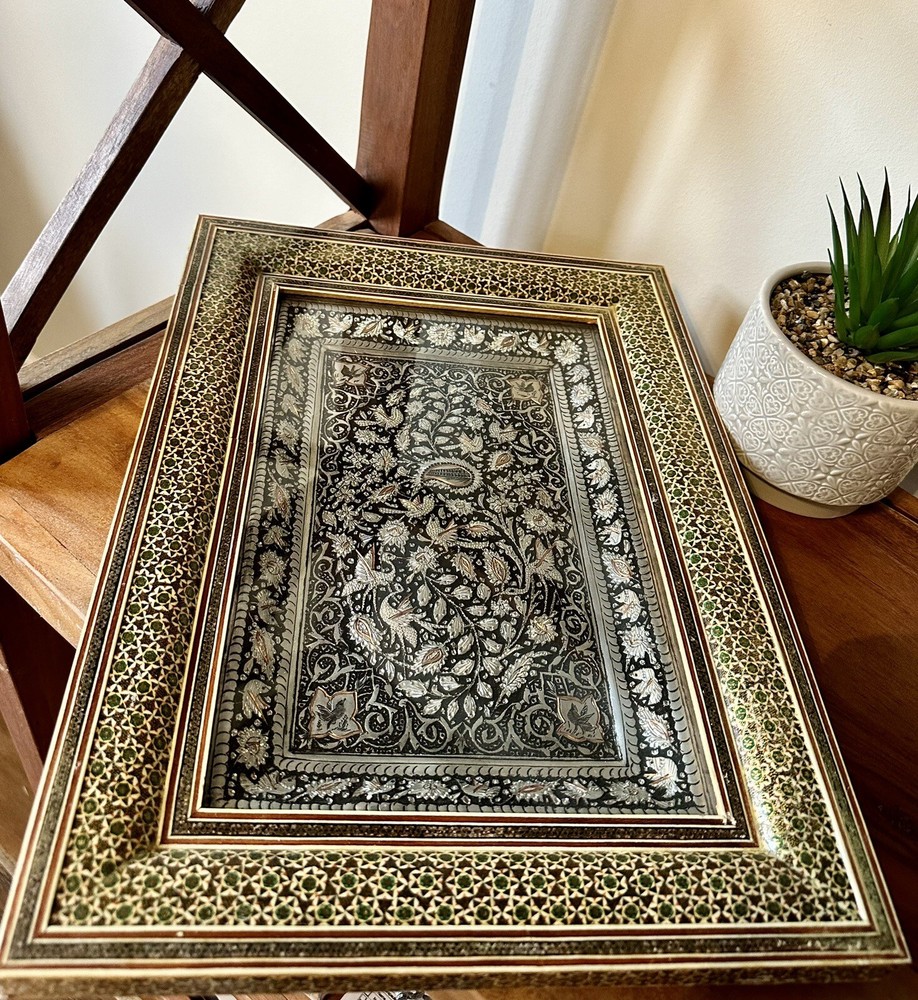 Antique Moroccan Inlaid Bone Frame Repousse Plaque