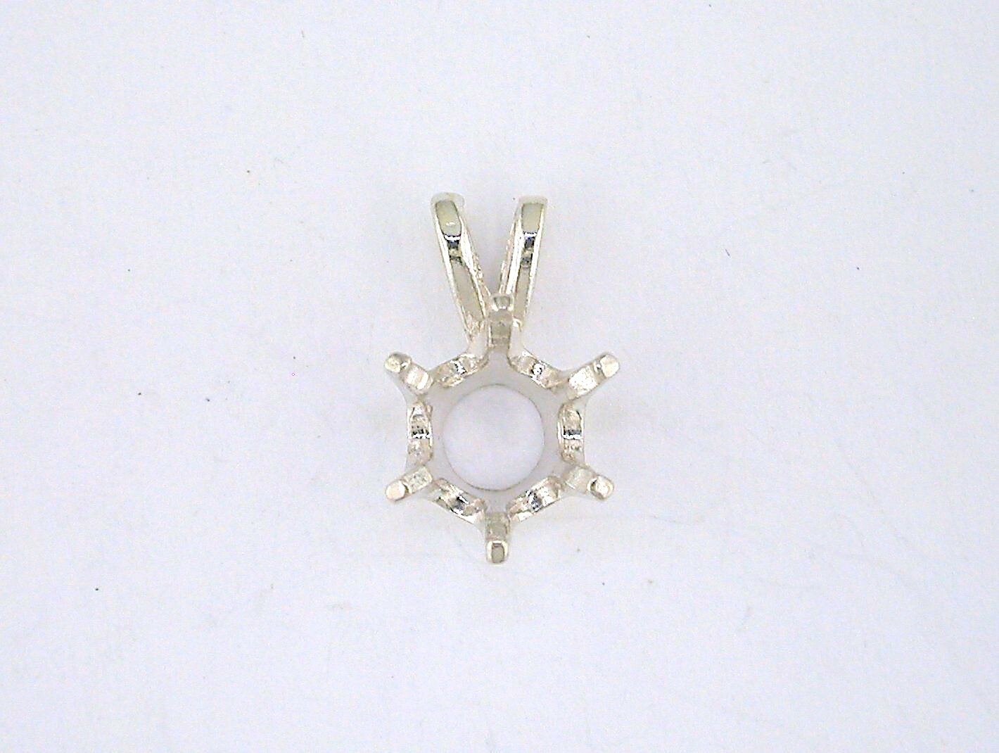 Round 6 Prong Pendant Setting Sterling Silver