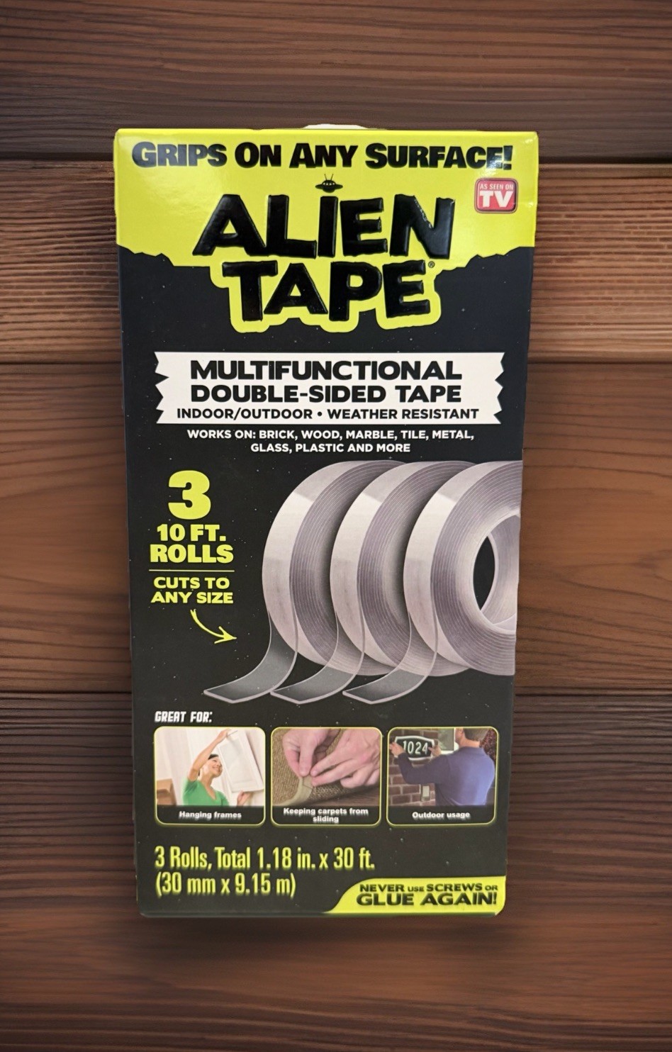 Alien Tape Double Sided Multipurpose Adhesive Grip Mounting Tape - 3 Pack.