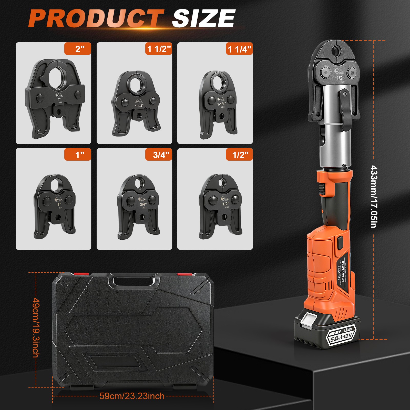 1/2" -2" Pro Press Tool Pipe Crimping Kit Press Tool Battery Kit with 6 Jaws