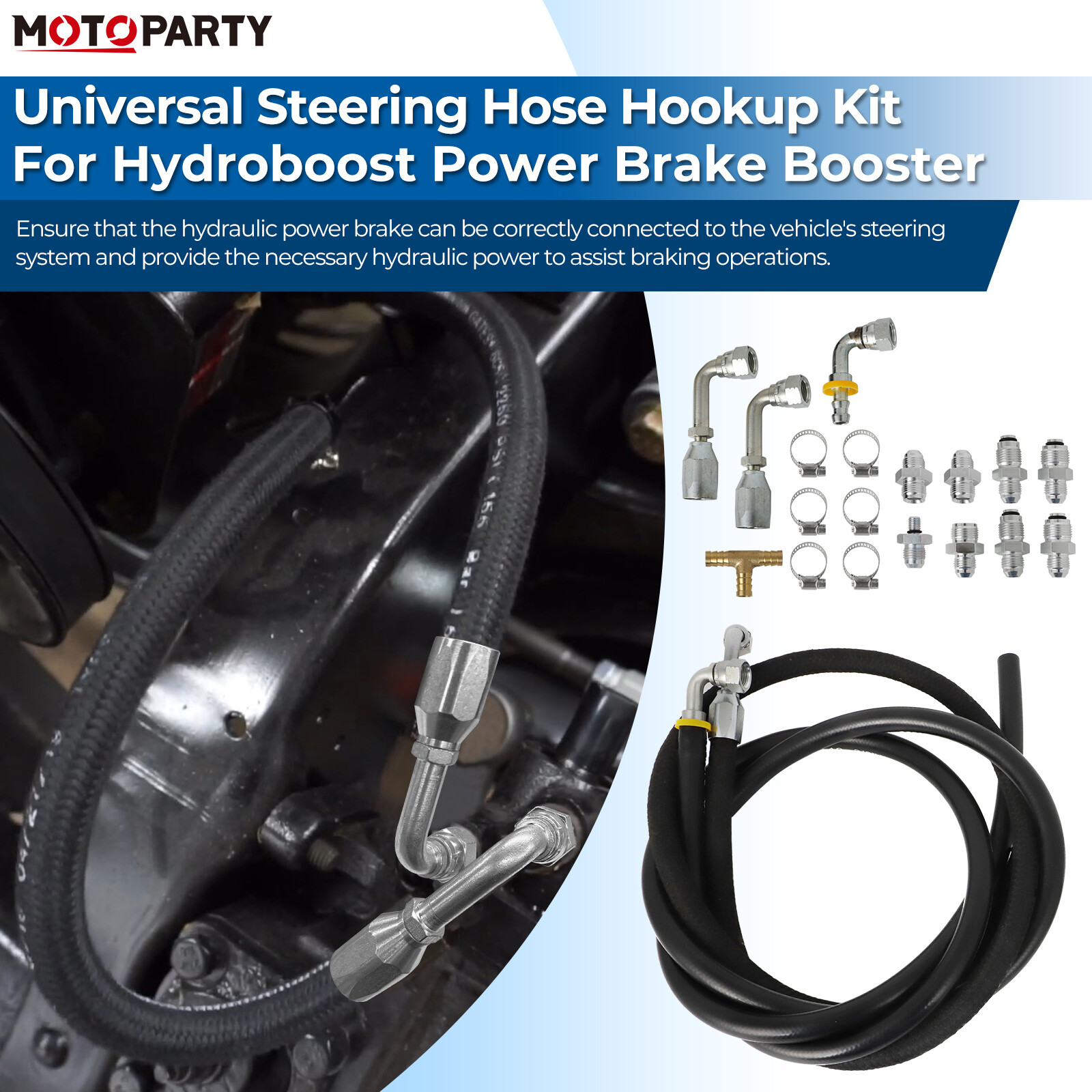 STEERING HOSE HOOKUP KIT FOR GM HYDROBOOST POWER BRAKE BOOSTER W/ FITTINGS SET