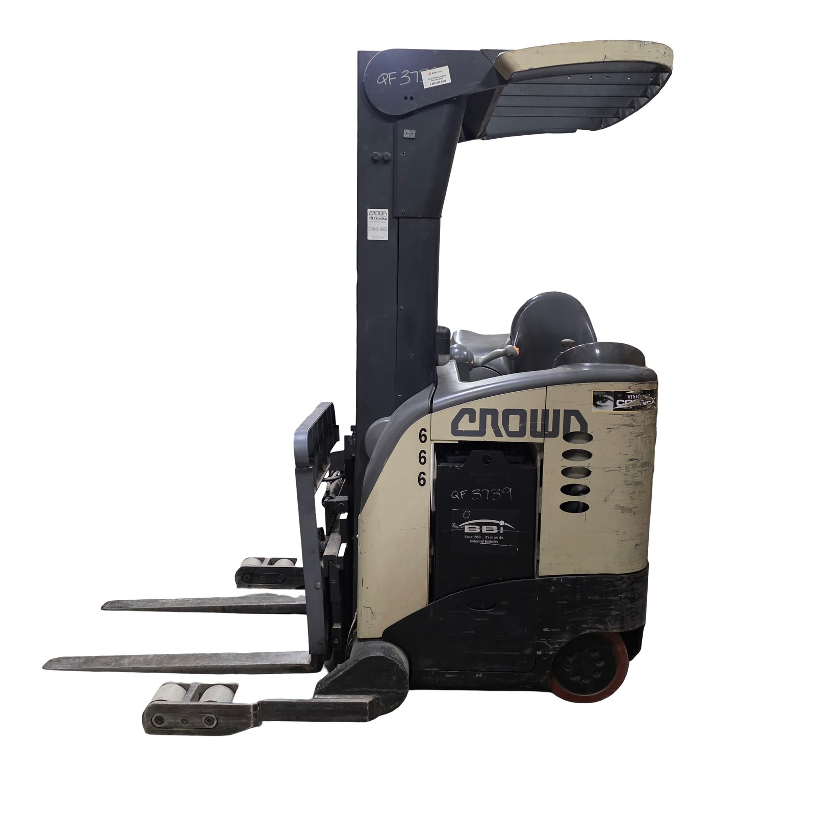 Crown RR5010-35 Narrow Aisle Reach Truck W/ Sideshift 3500Lbs Cap 198" Lift 24V