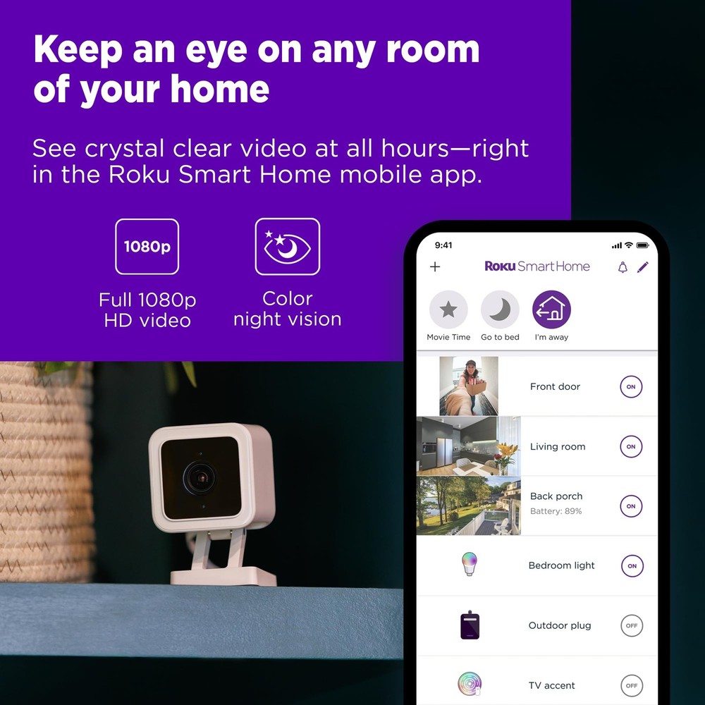 Roku Indoor Camera Home Security, 2-Pack Wired Camera 1080p