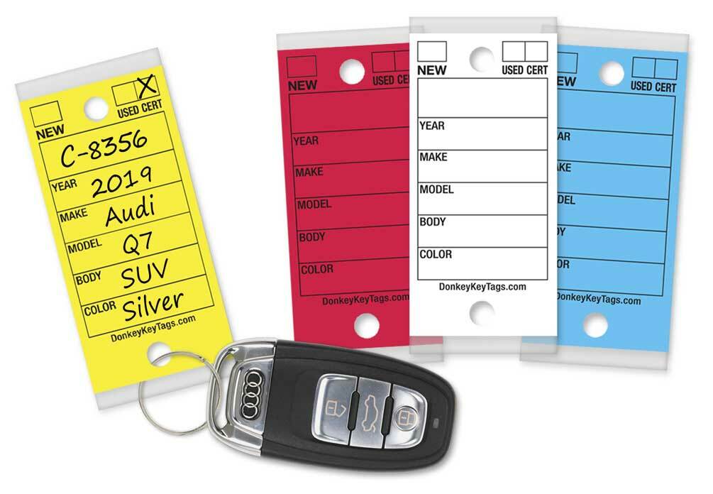 Car Dealer Key Tags (Laminated Self-Protecting) (250 Tags w/ Metal Rings)