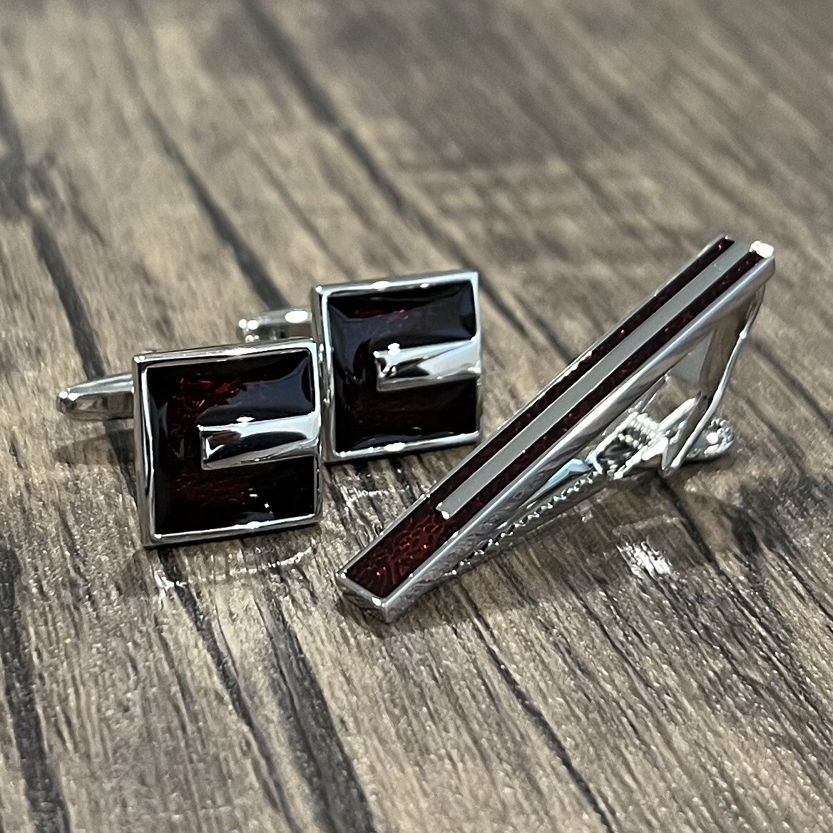 Burgundy Cufflinks And Tie Clip Set Men Birthday Wedding Gift Tie Bar With Box