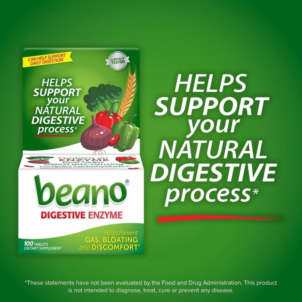 Beano Extra Strength Gas Relief Tablets Vegetarian Antigas Support - 6 Pack