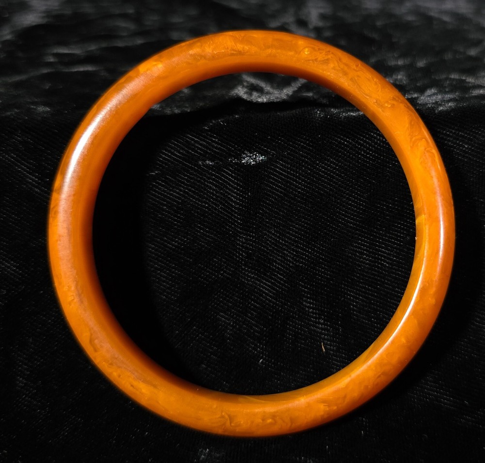 Antique 1930s Bakelite Marbled Orange Bangle Bracelet