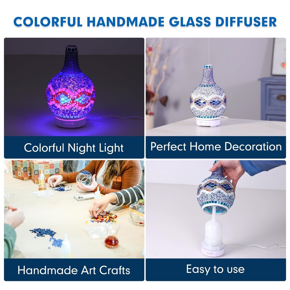 Mosaic Glass Essential Oil Diffuser,Tiffany Aromatherapy Diffuser 100ml Turki...