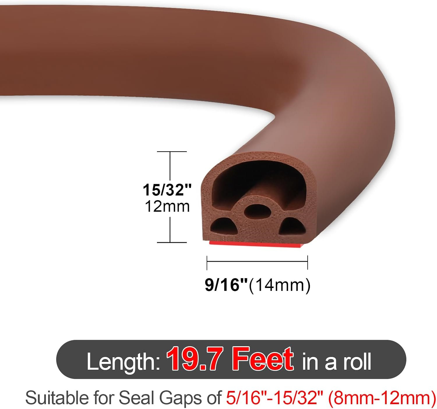 Silicone Weather Stripping Door Seal Strip Large Gaps 9/16"Wx15/32"x19.7' ft. L