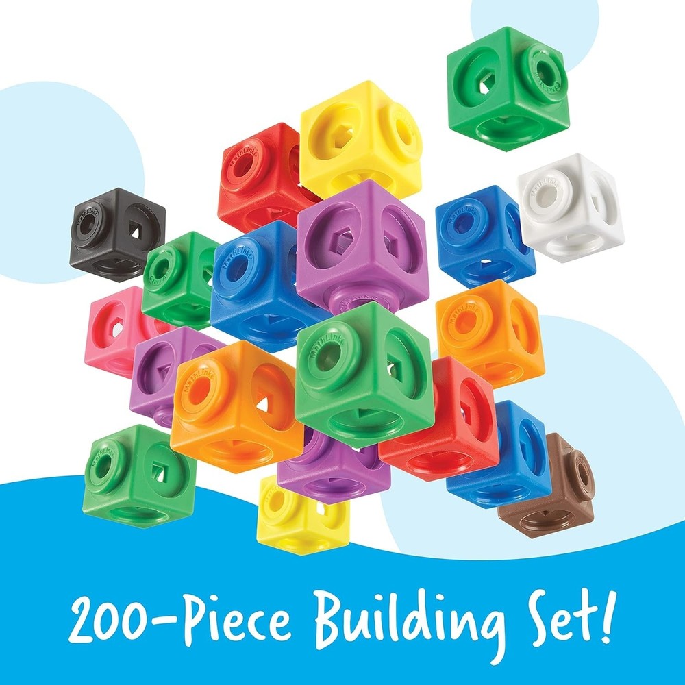 Learning Resources MathLink Cubes Big Builders - Set Of 200 Cubes, Ages 5+, Math