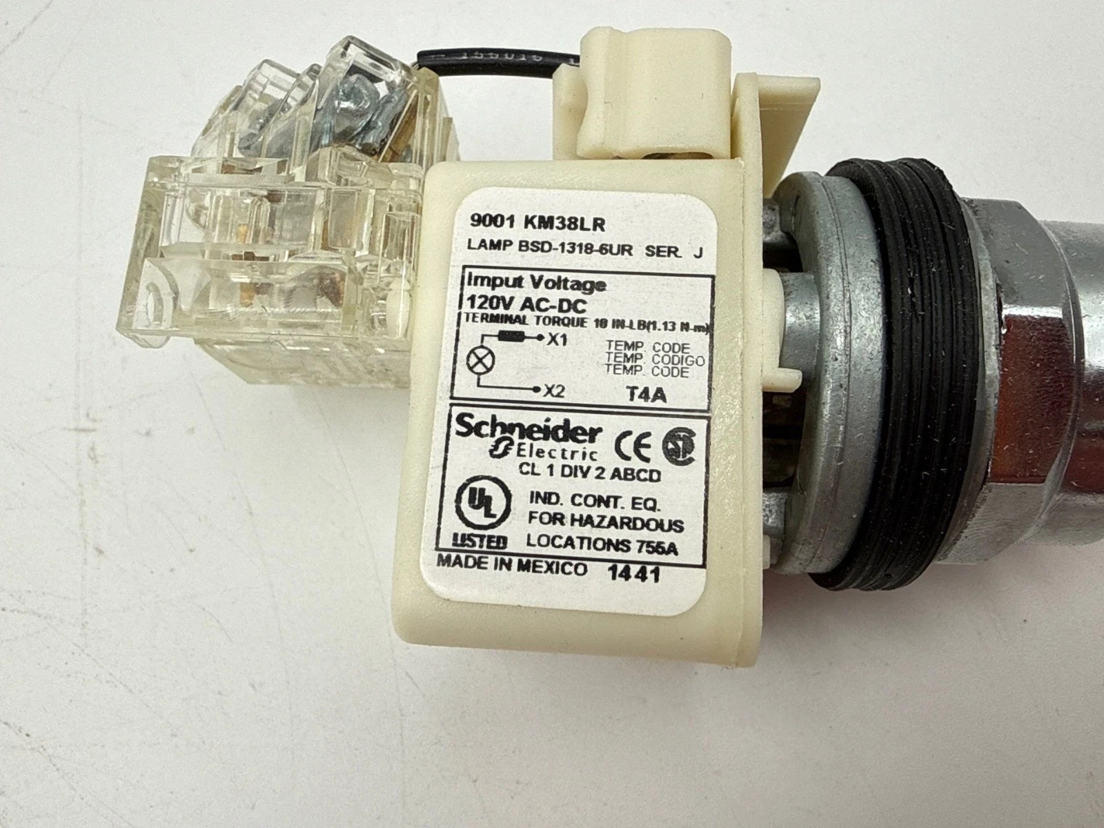 Schneider 9001KT38LRR31 Red Push To Test Pilot Light 30MM LED 120V 9001 KM38LR