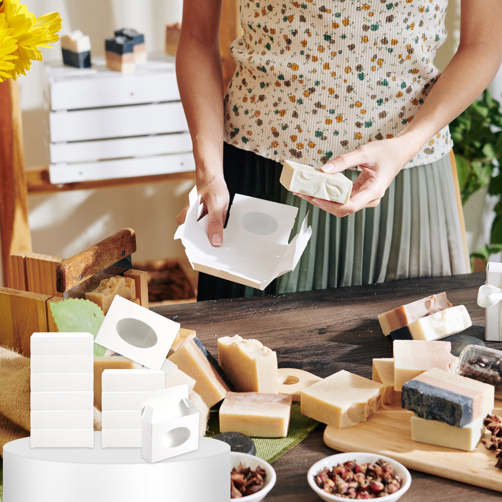 3.9"x2.4"x2" Paper Soap Box with Window, 20 Pack Soap Boxes Rectangle, Brown