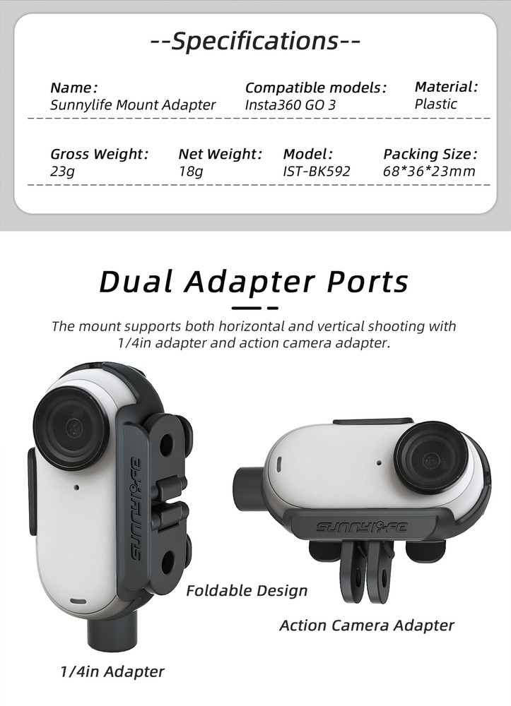 For Insta360 GO3 Action Camera Frame Adapter Extension Quick Release Accessories