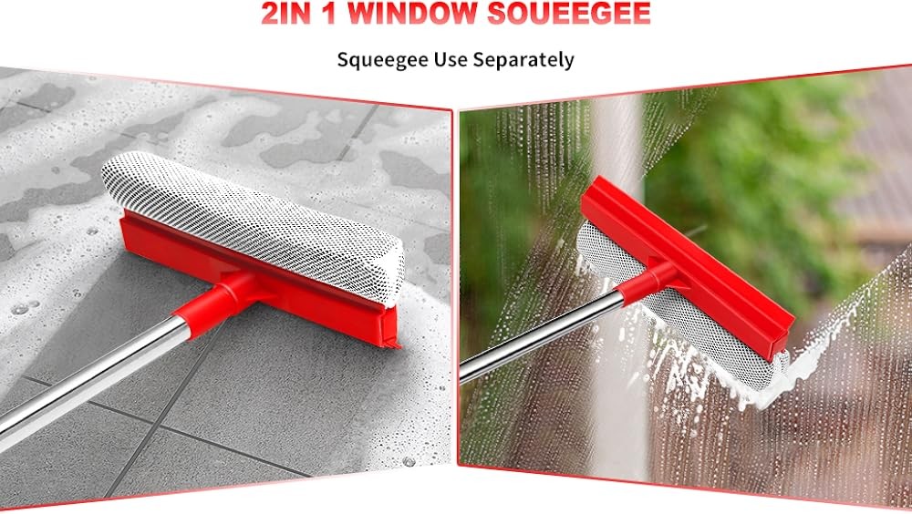 Window Squeee.- Retractable Handle, 2-in-1 Squeee for Window Cleaning