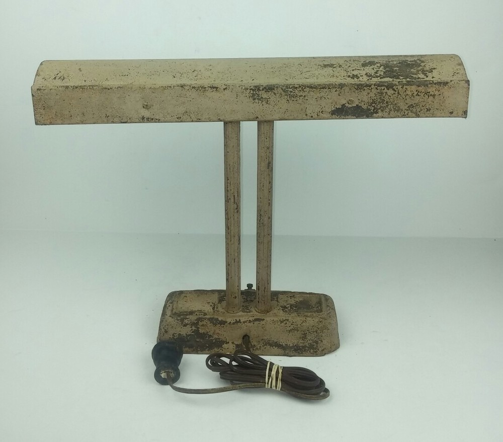 Desk Lamp Vintage Metal Rustic Painted Restoration Project Rectangular Bar