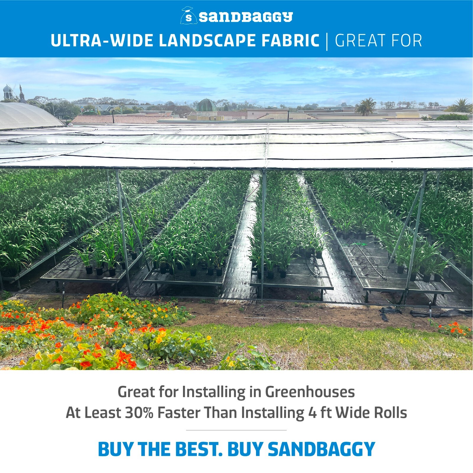 Sandbaggy 10 FT Wide Landscape Fabric | 40 Yr Fabric | Ground Cover Weed Barrier