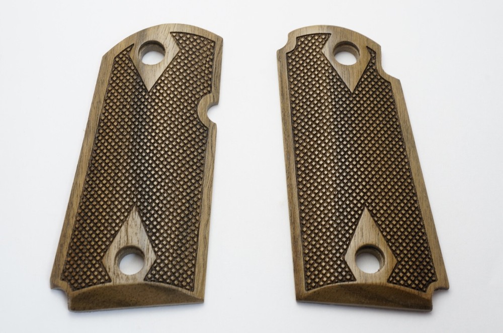 CUSTOM WALNUT *CLASSIC CHECKERED DOUBLE DIMOND* KIMBER MICRO 9  GRIPS
