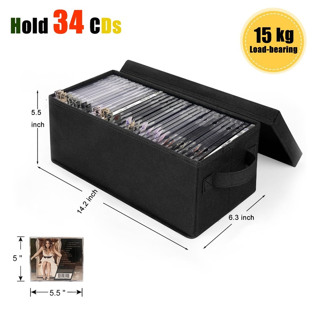 CD Storage Case, 6P CD Storage Boxes with Lids,Collapsible CD Organizer Holds...